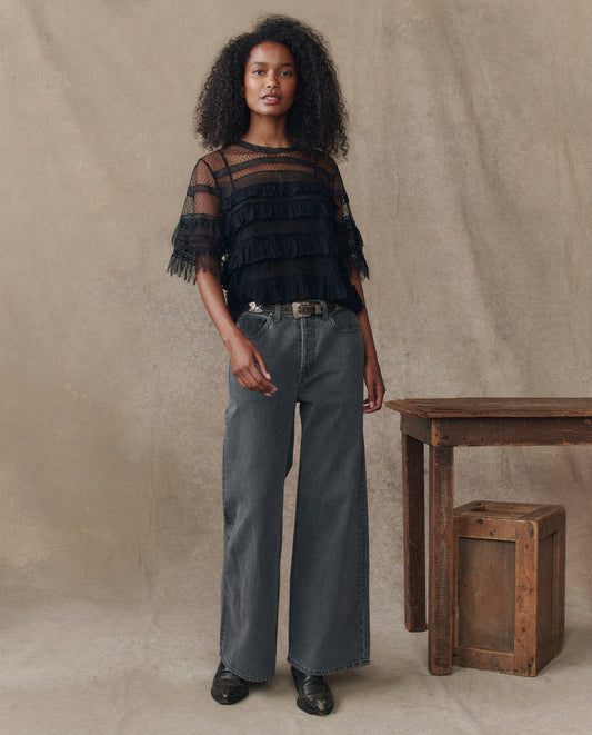 The Great The Winter Mesh Flounce Top