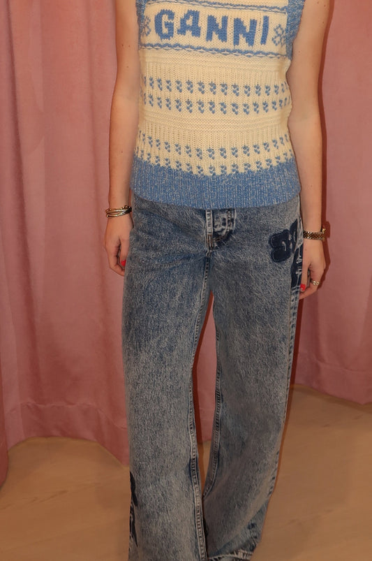 Ganni Mid Blue Stone Patch Izey Jeans