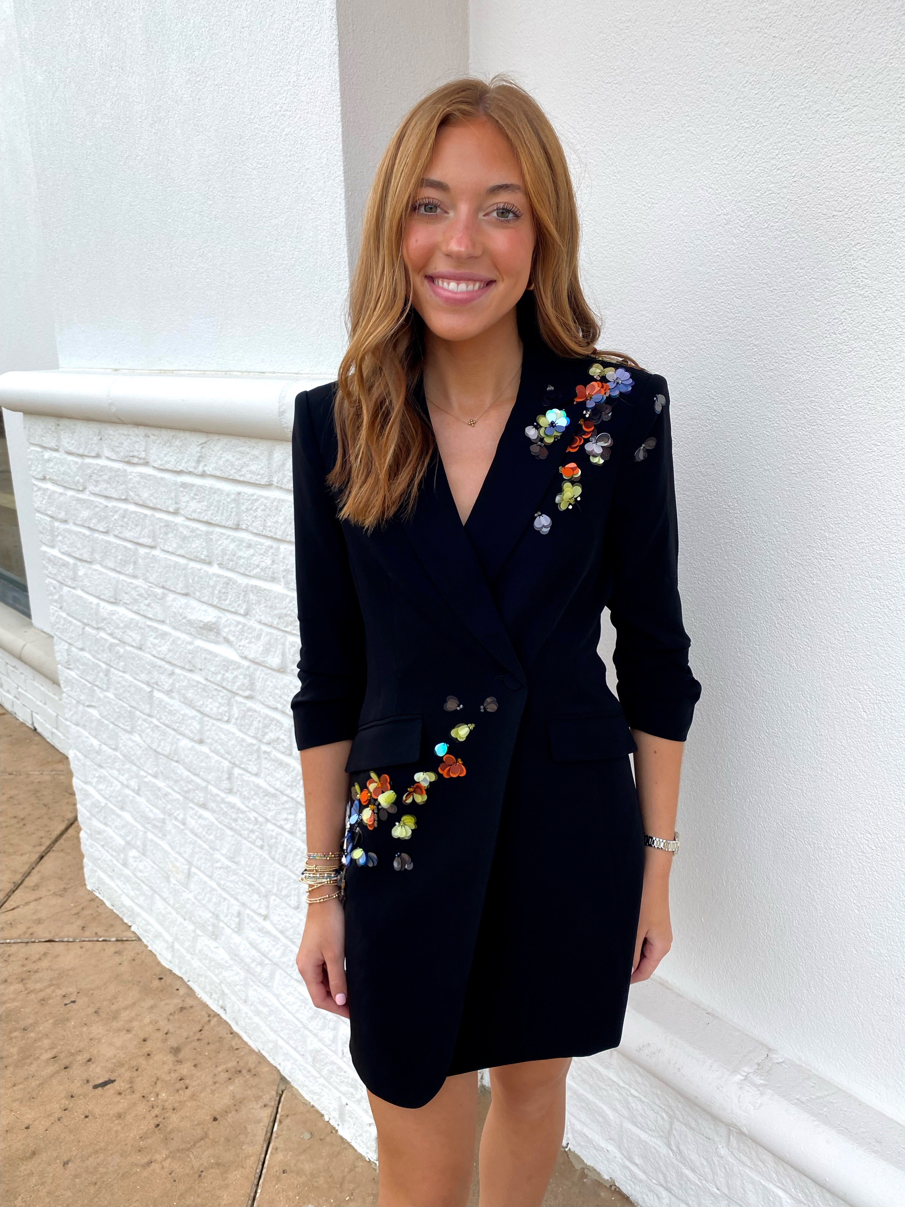 cinq a sept linnea sequin blazer dress Cinq Sept Linnea Sequin Flower Blazer Dress - Black/ Multi