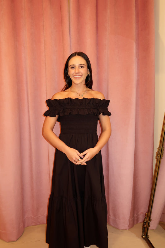 Ganni Black Cotton Poplin Long Smock Dress