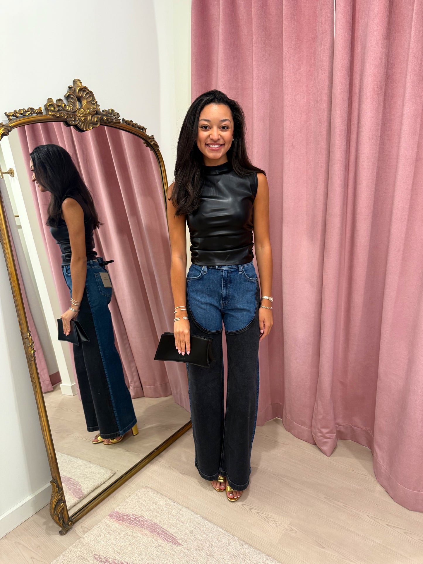 Hudson Vegan Leather Top W Side Seam Ruching