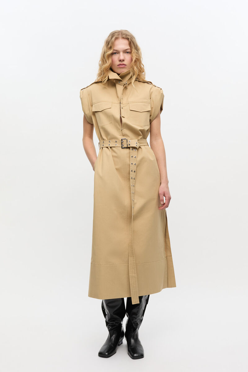 Ganni Beige Stretch Cotton Dress