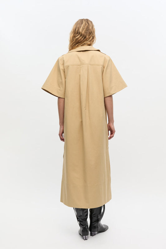 Ganni Beige Stretch Cotton Dress