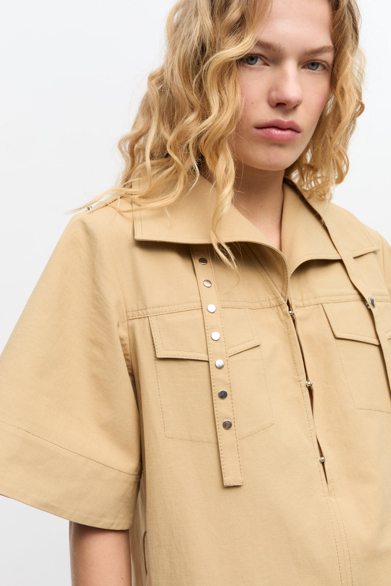 Ganni Beige Stretch Cotton Dress