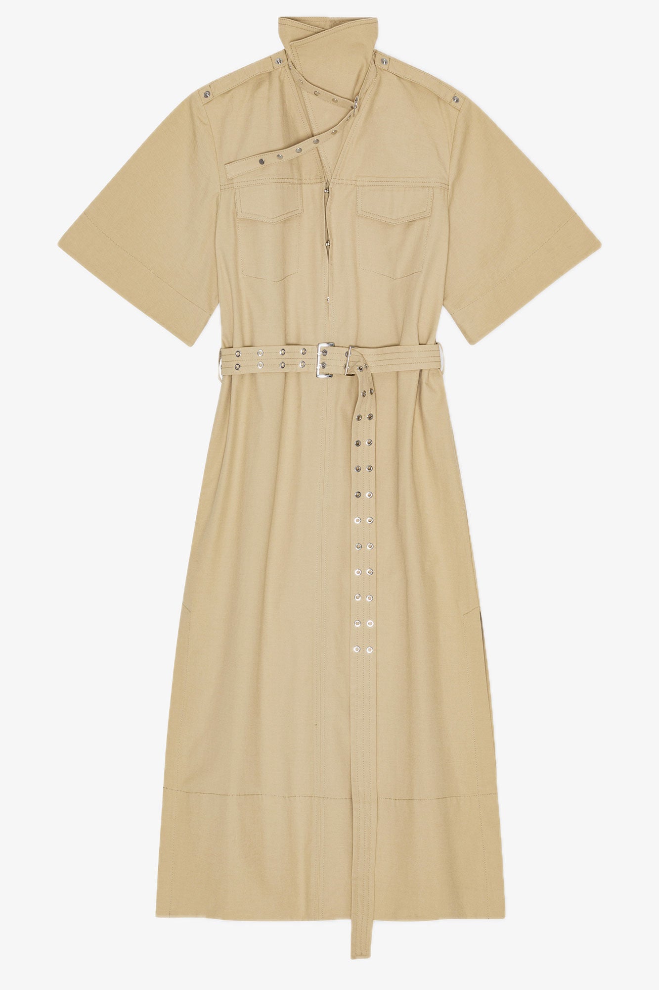 Ganni Beige Stretch Cotton Dress