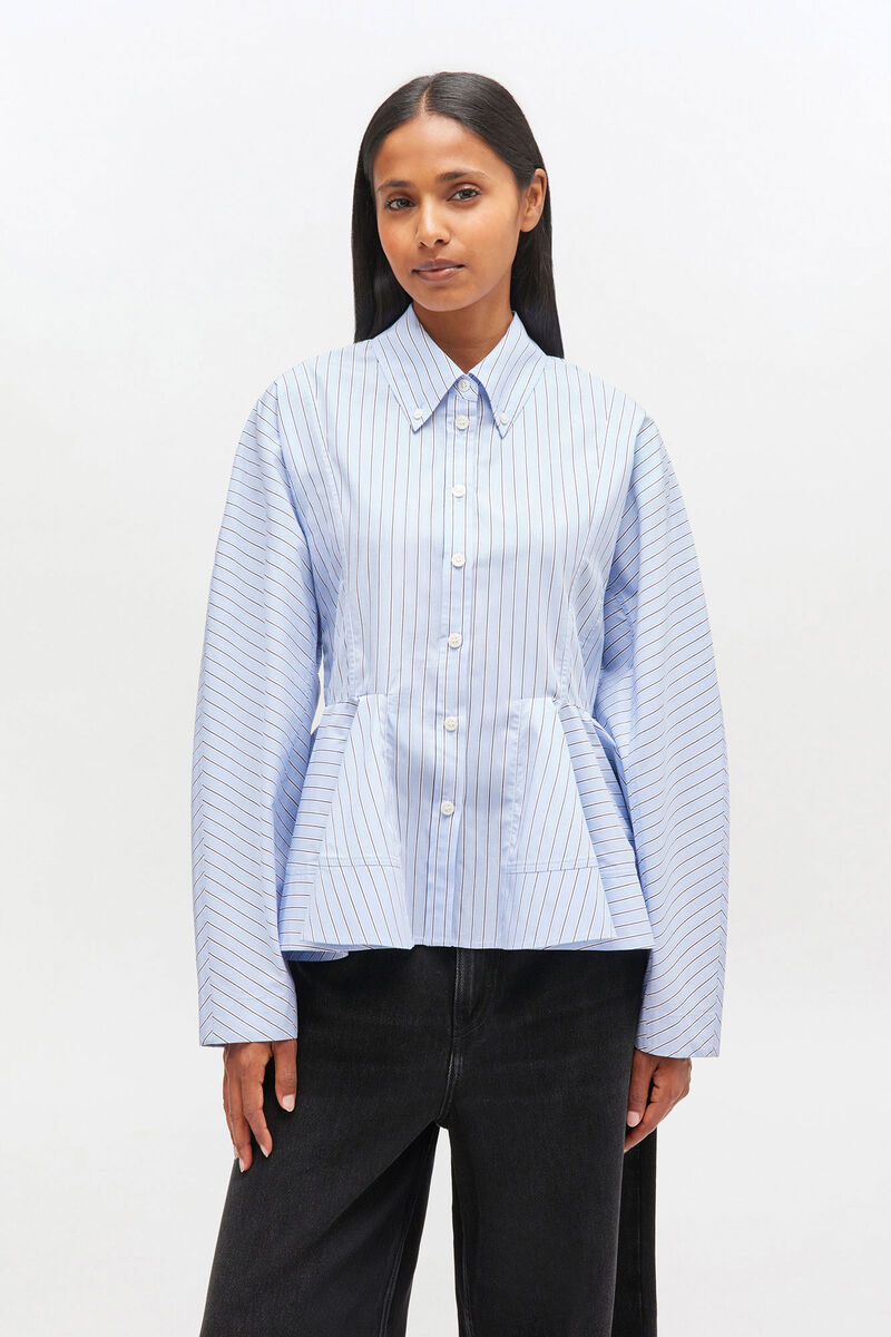 open lace back dress Stripe Cotton Peplum Shirt