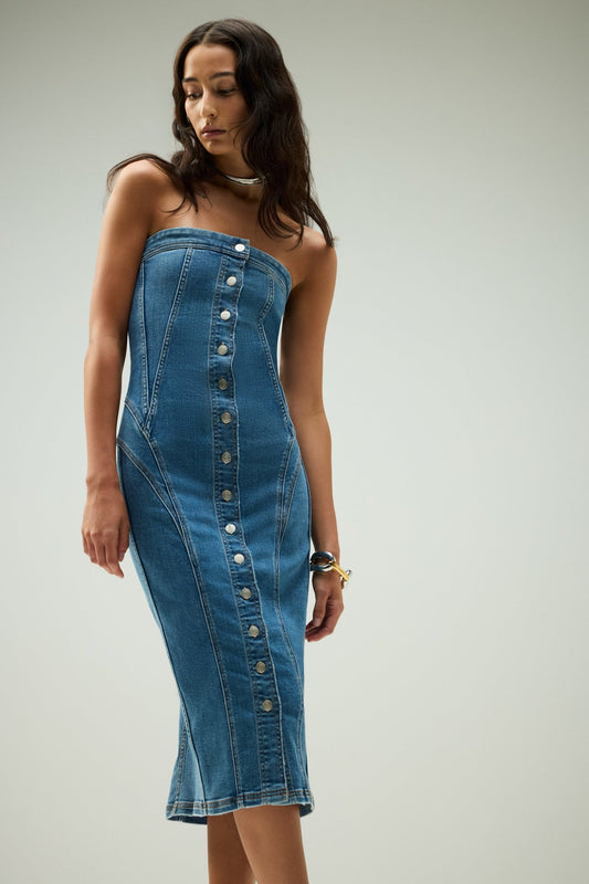 Hudson Strapless Seamed Midi Dress