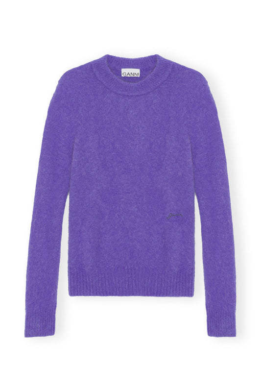 Ganni Purple Brushed Alpaca O-Neck