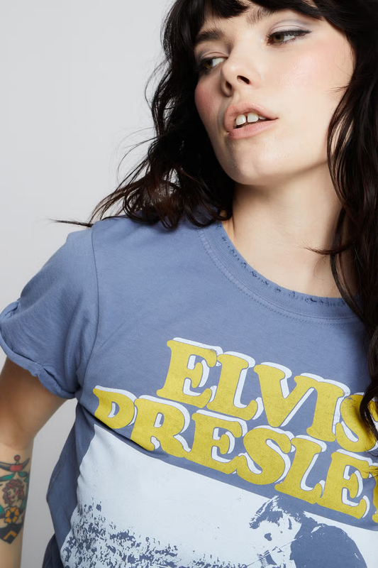 RECYCLED KARMA - ELVIS YOU'RE A HEARTBREAKER TEE (vintage blue)