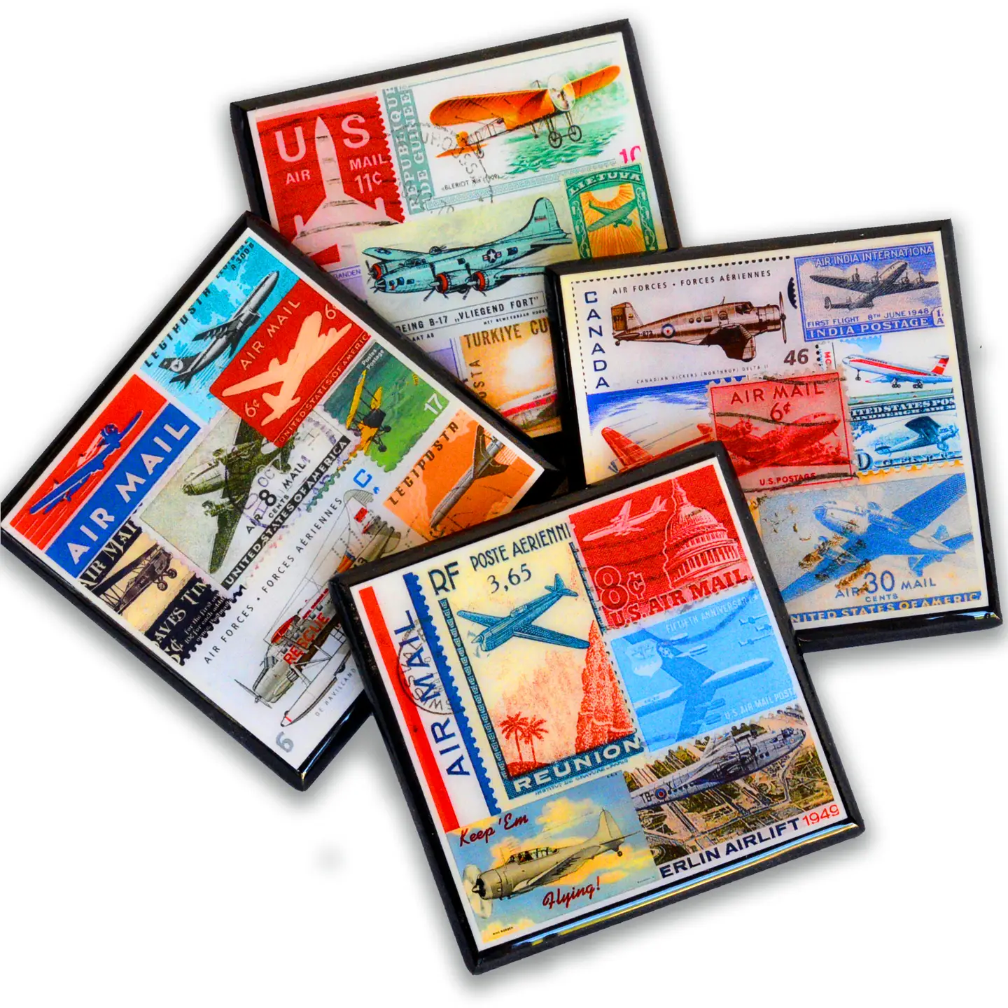 Vintage Airplane Collage Coaster Set