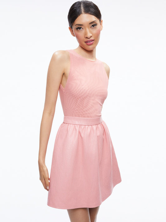 Alice & Olivia Chara Vegan Leather Croc Mini Dress