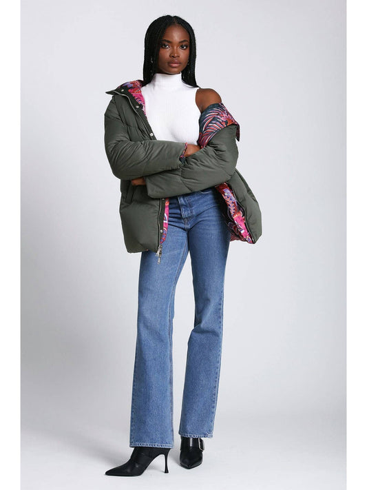 Reversible Thermal Puff Paisley Puffer Coat