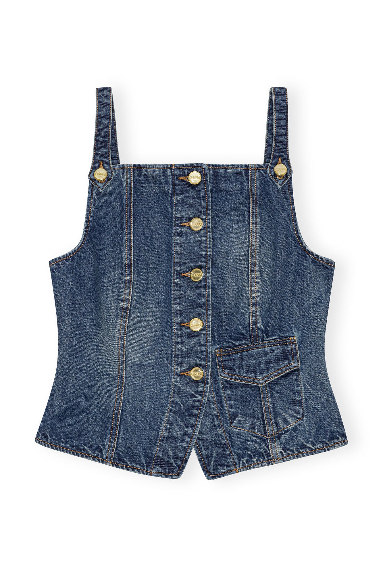 Ganni DARK BLUE HEAVY WASHED DENIM TOP