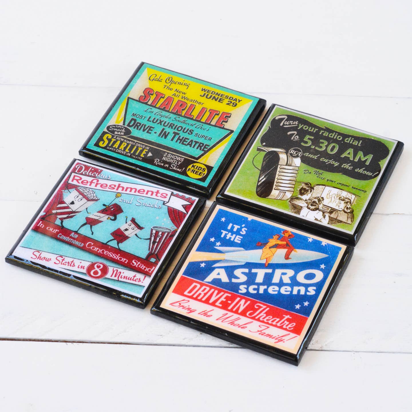 Vintage Drive in Movie Coaster Set