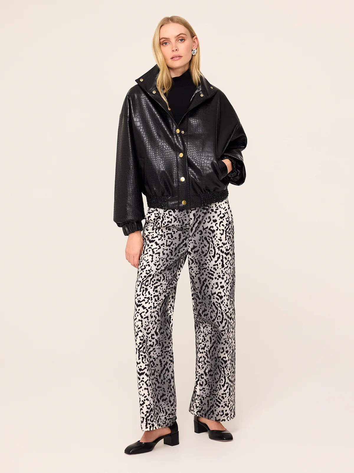 KITRI Estelle Faux Croc Bomber Jacket