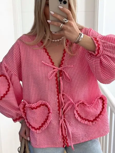 Abbey Plaid Balloon Sleeve Top