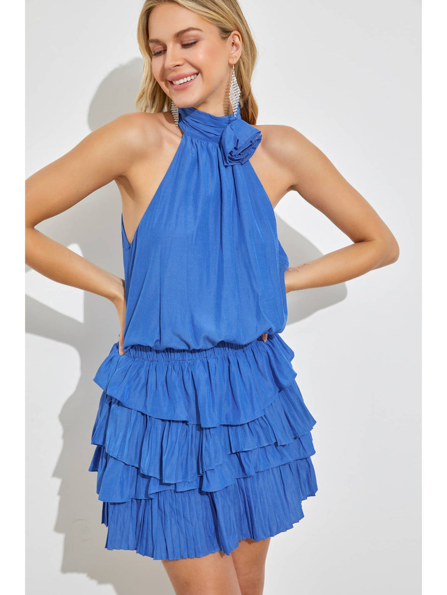Floral Print High Neck Ruffle Dress