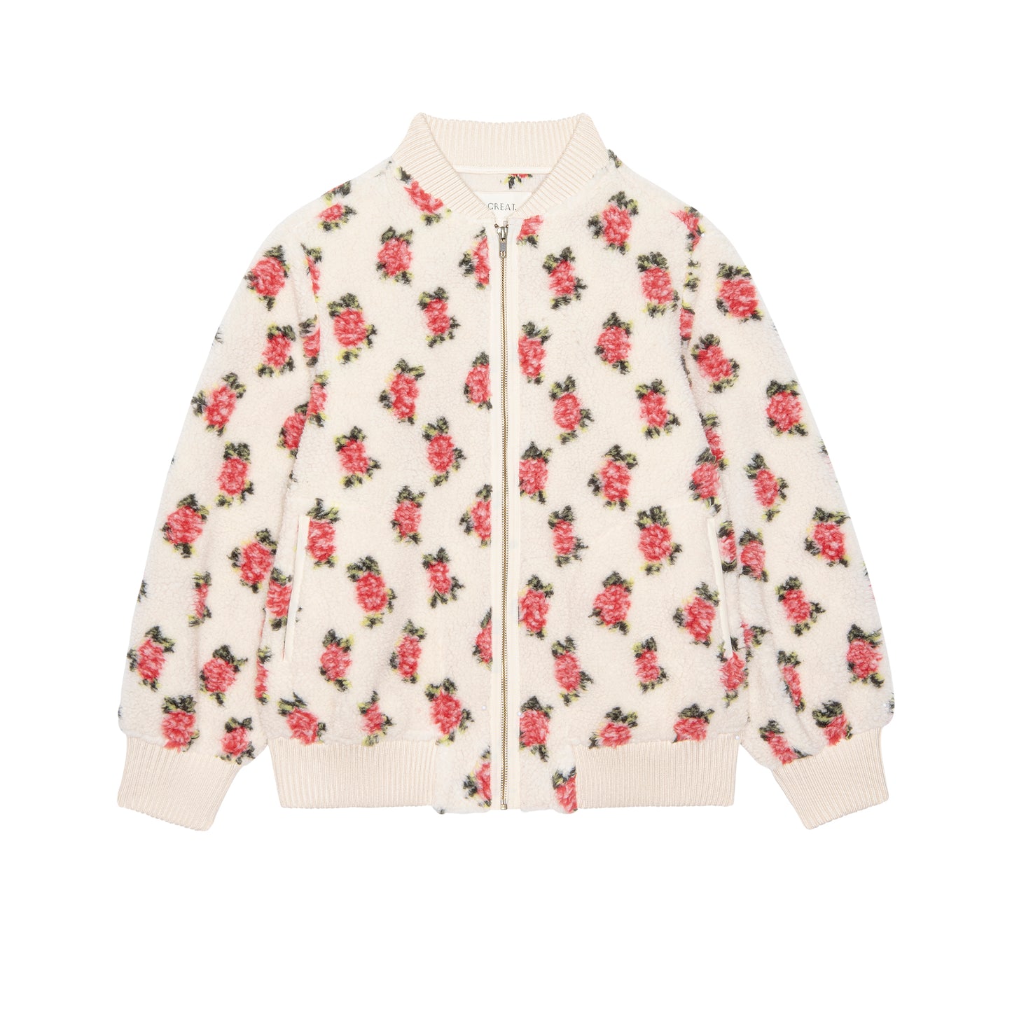 The Great Zip Front Plush Bomber - Cream Rose