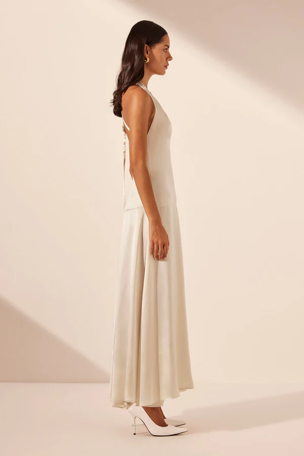 Shona Joy Savanna Halter Open Back Maxi Dress - Pearl