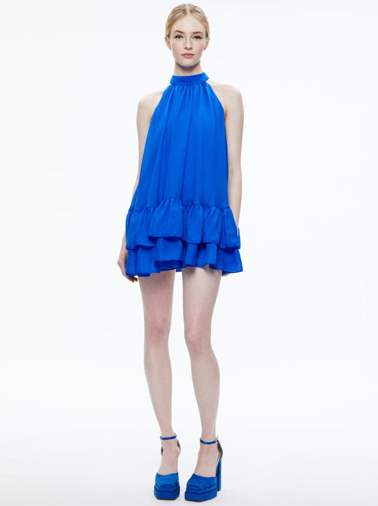 Alice & Olivia Erna Tie Back Halter Neck Mini Dress