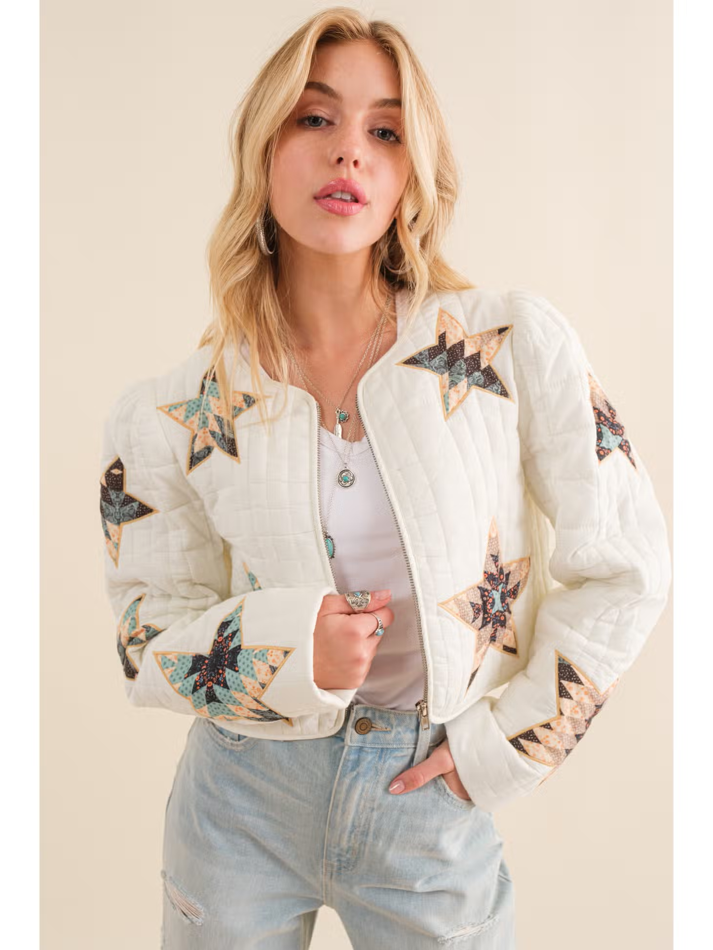 QUILTED STAR EMBROIDERED JACKET