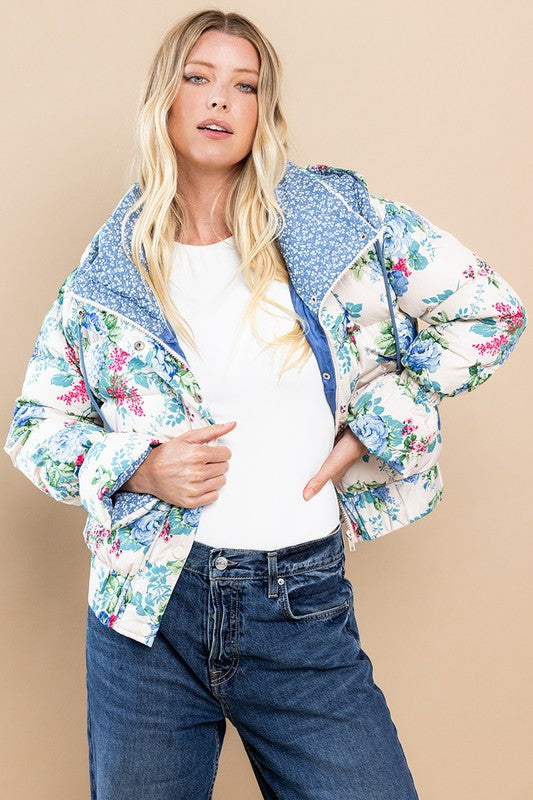 Floral Print Puff Jacket