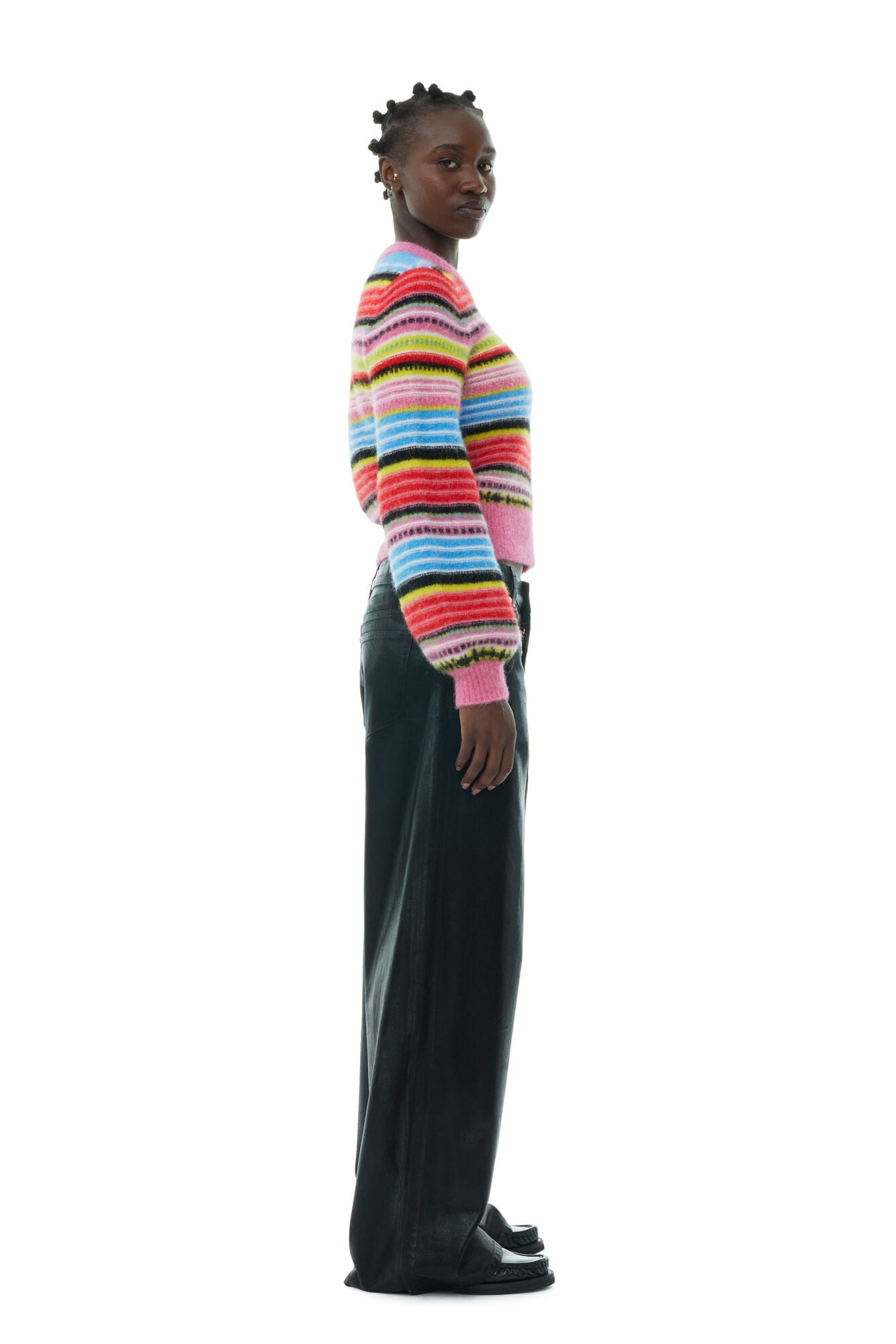 Ganni Striped Soft Wool O-Neck Sweater