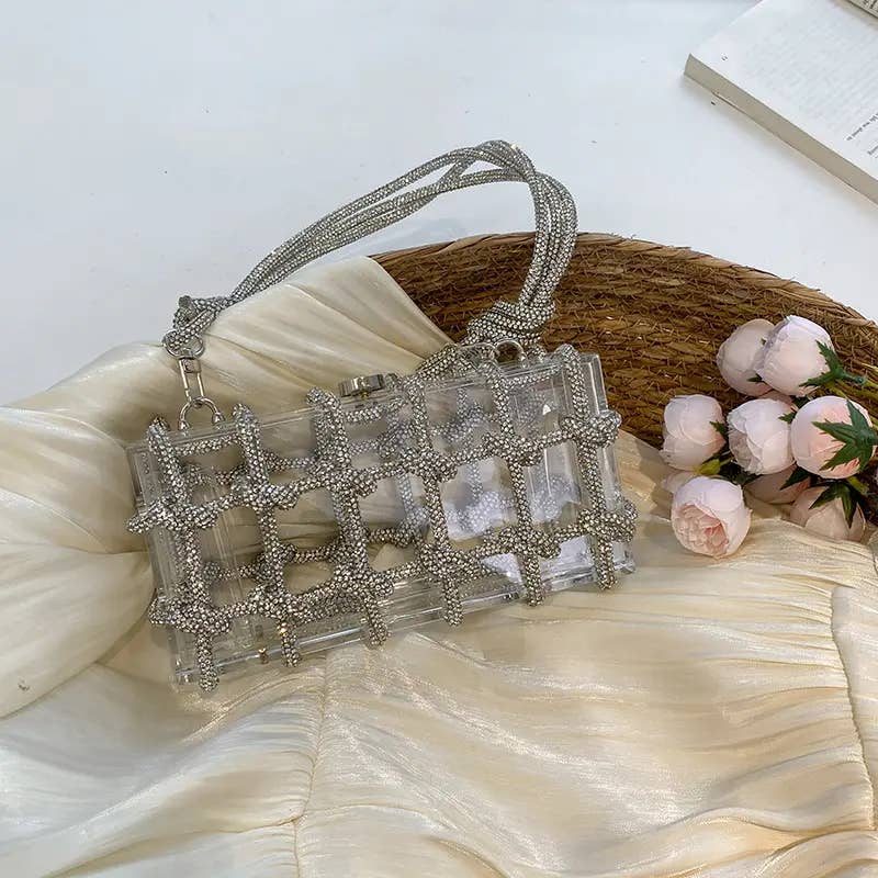 Clear Silver Embellished Clutch