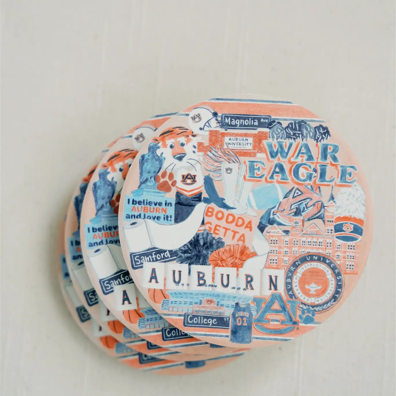 Gracefully Made Art Ceramic Auburn University Coaster Pack