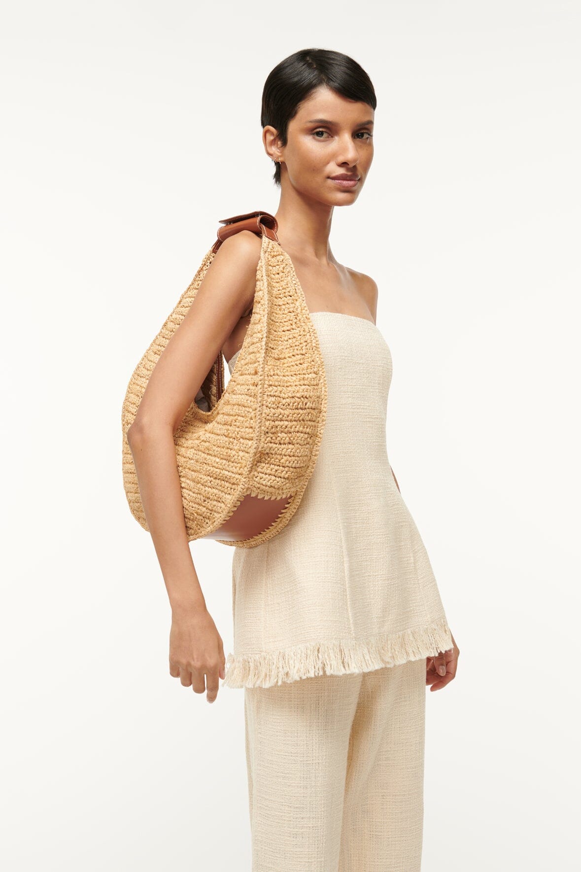 STAUD RAFFIA MOON TOTE