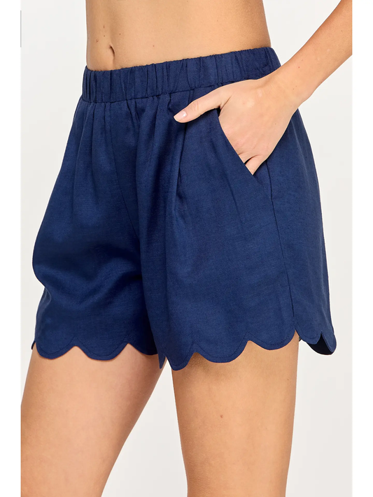 Scallop Hem Linen Shorts