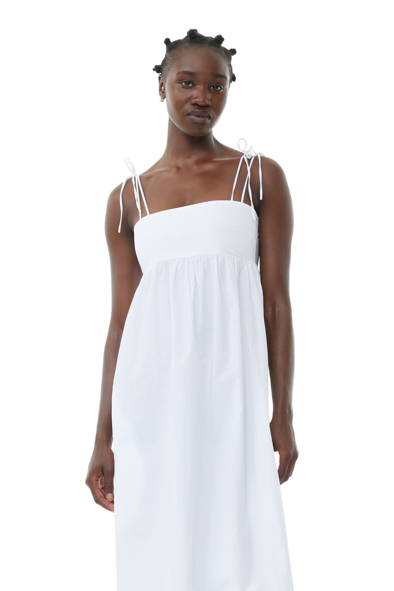 Ganni White Cotton Poplin String Midi Dress