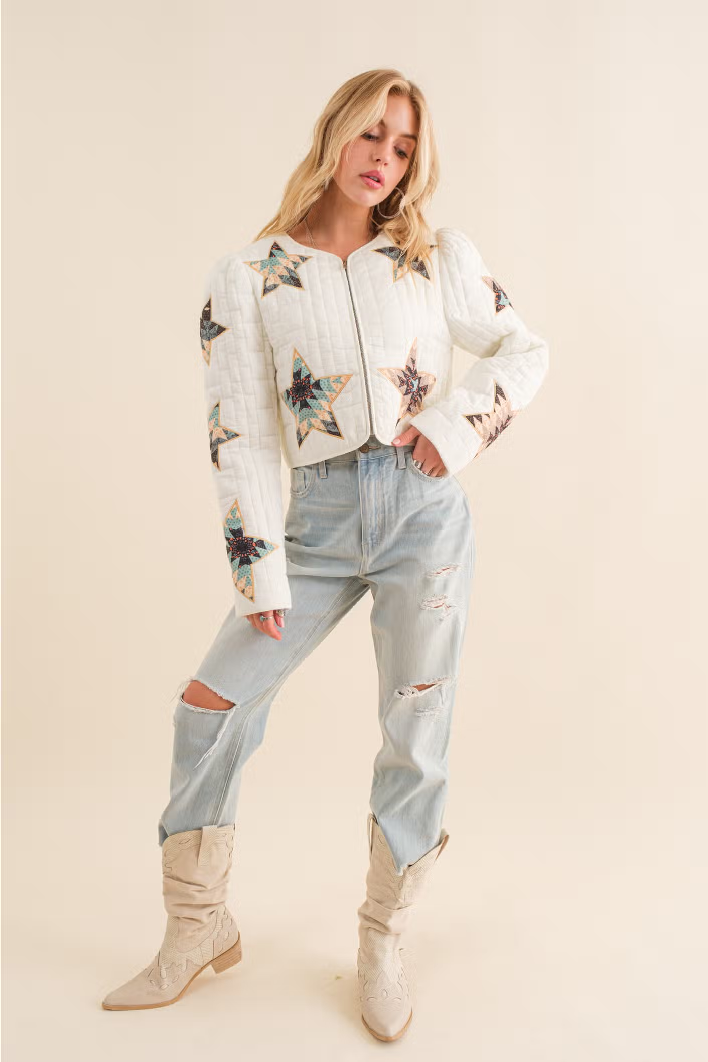 QUILTED STAR EMBROIDERED JACKET