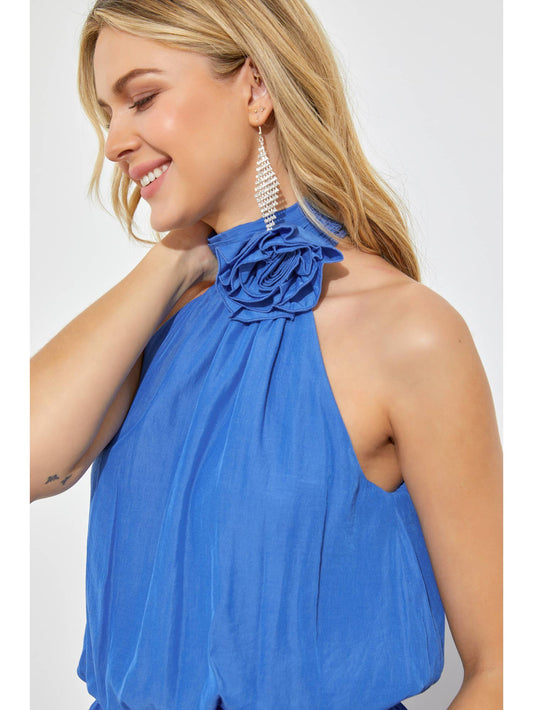 AK HIGH NECK FLOWER RUFFLE DRESS