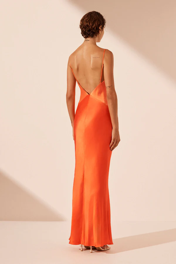 Shona Joy Mia Contrast Spliced Maxi Dress - Red Orange / Hibiscus
