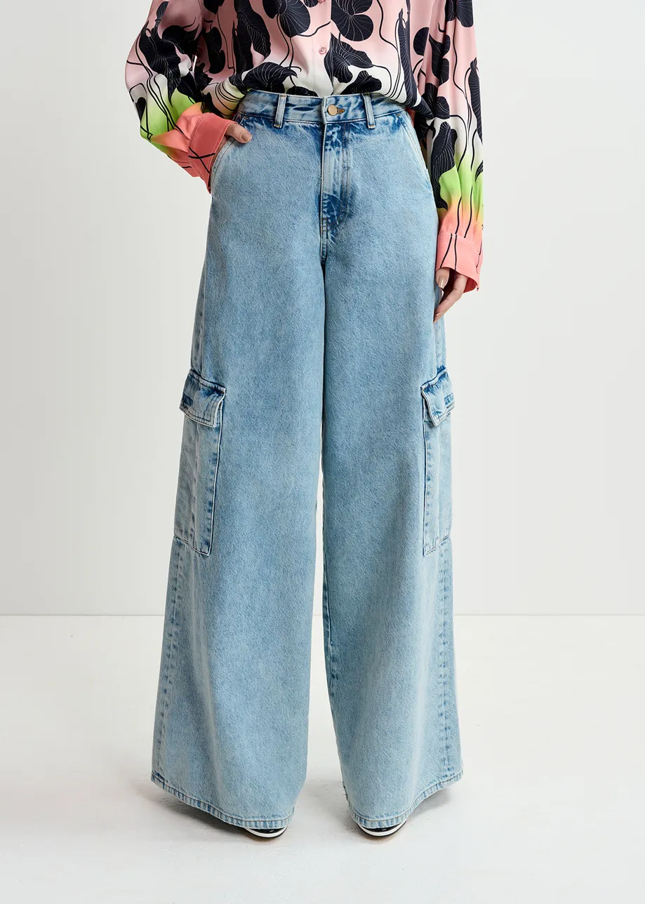 ESSENTIEL ANTWERP Blue Wide-LEg Cargo Jean