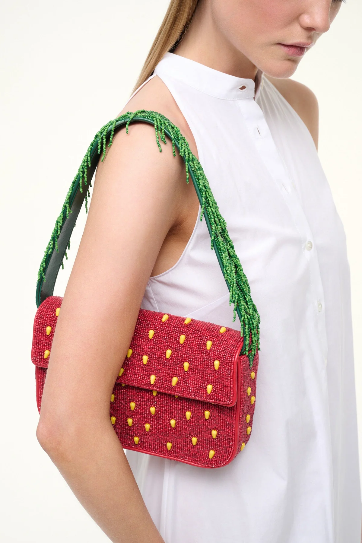 STAUD Tommy Beaded Bag Strawberry Dream