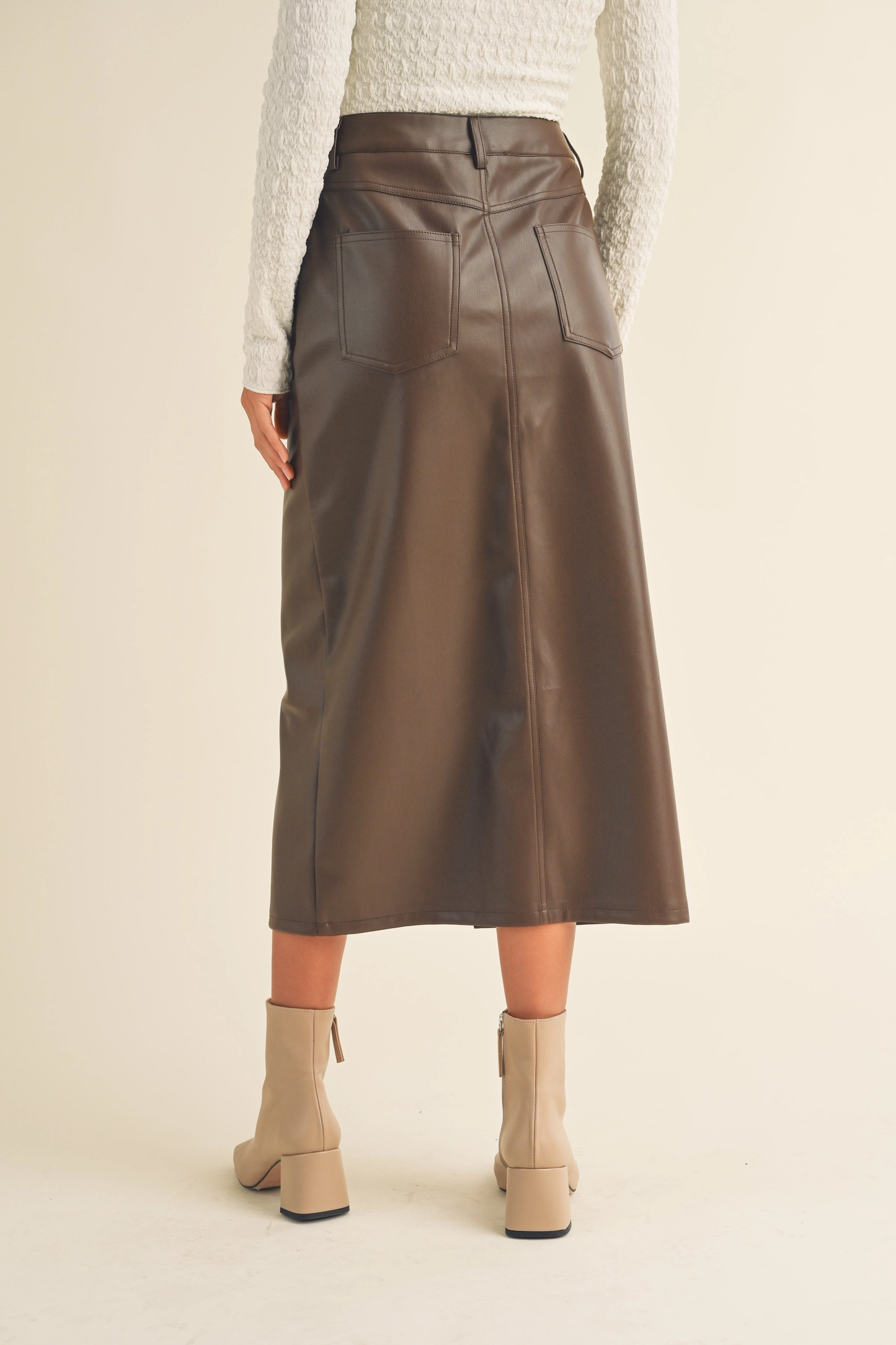 MIOU MUSE BROWN PLEATHER SKIRT