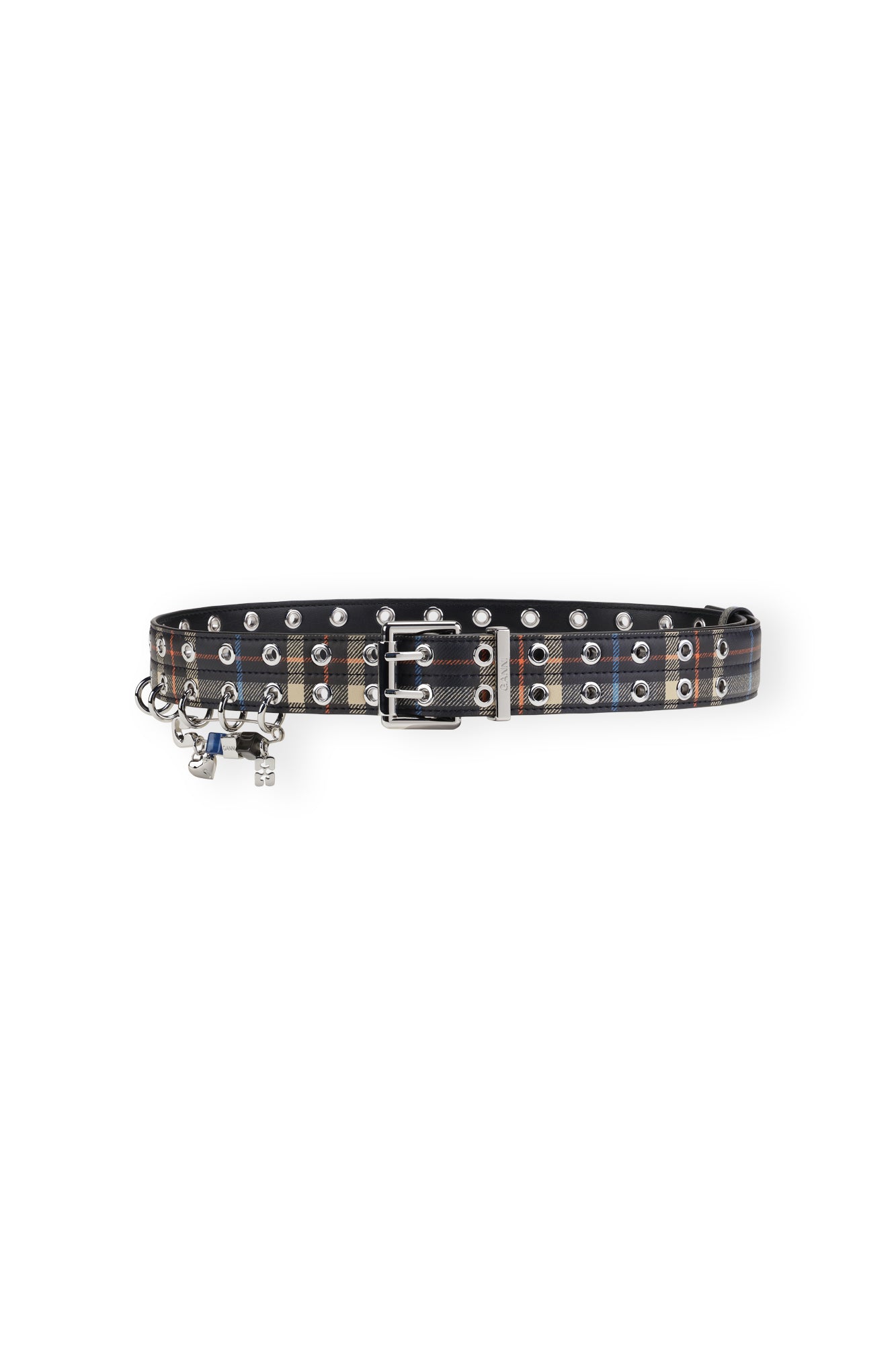 Ganni Double Eyelet Belt in Charcoal Grey