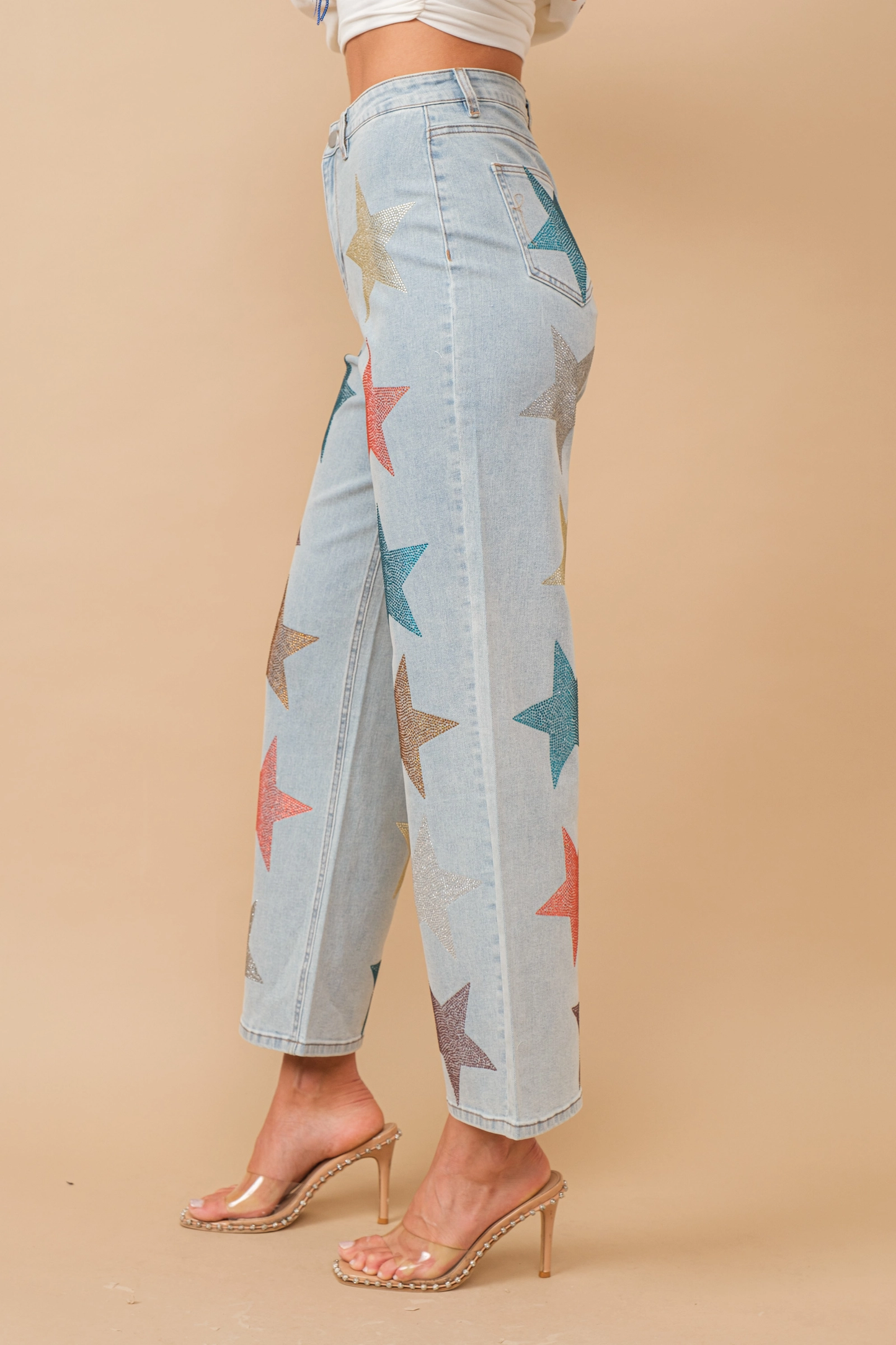 STAR EMBELLISHED STRAIGHT LEG JEANS