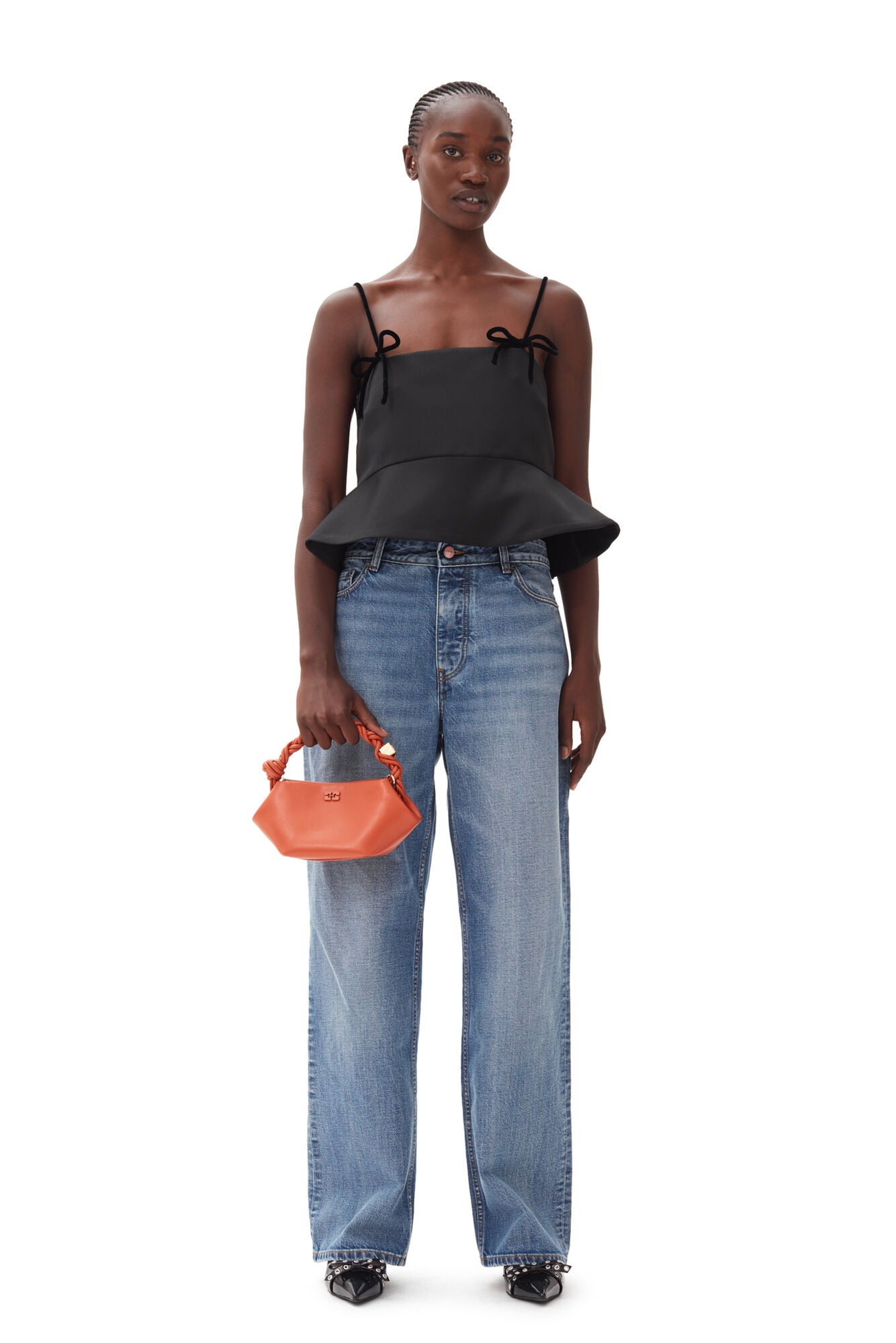 Ganni Black Duchesse Satin Top