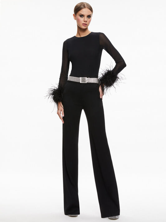 Alice & Olivia Delaina Feather Cuff Sleeve Top