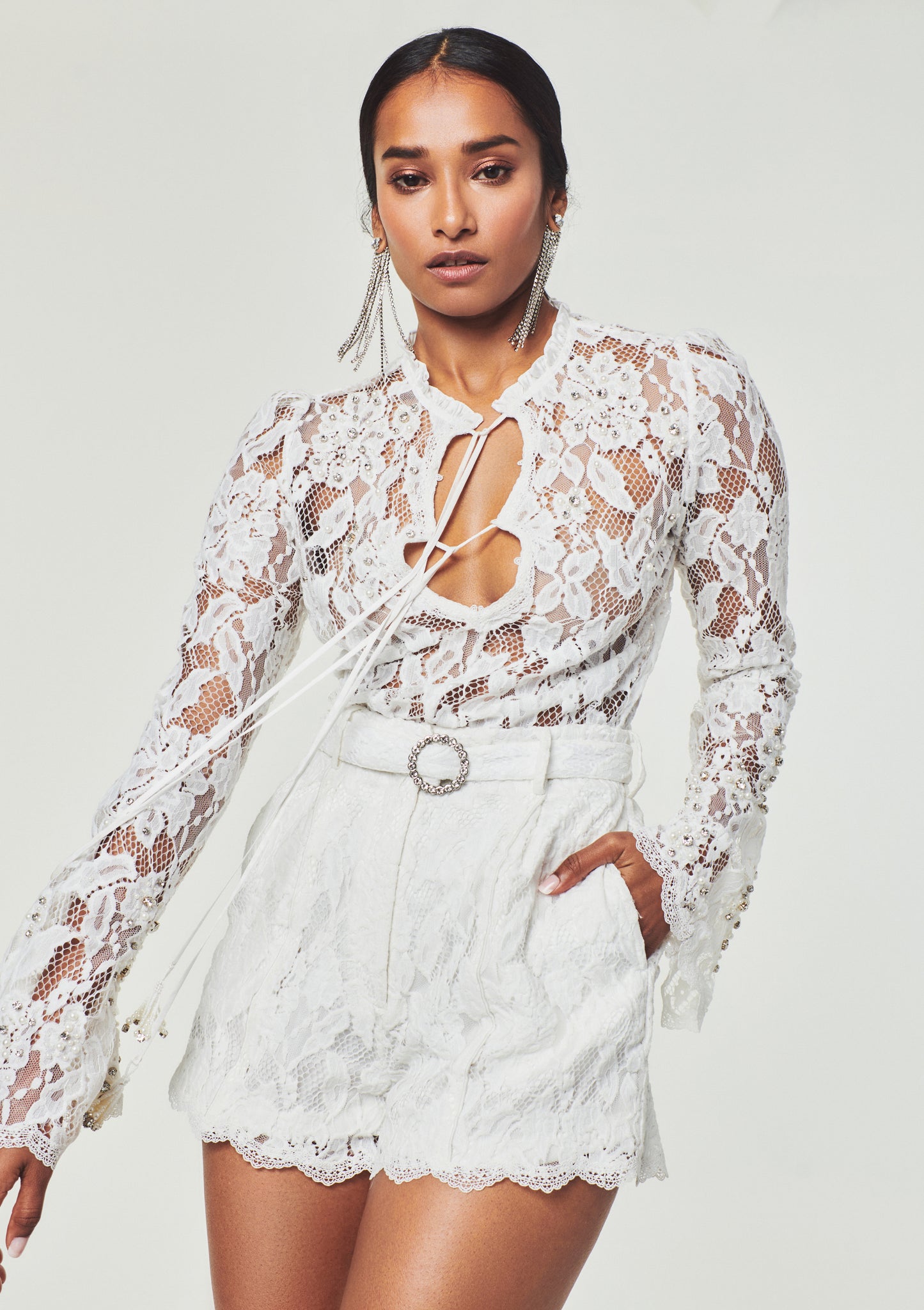 Hemant & Nandita Reet Flower Net Top w/ Lining