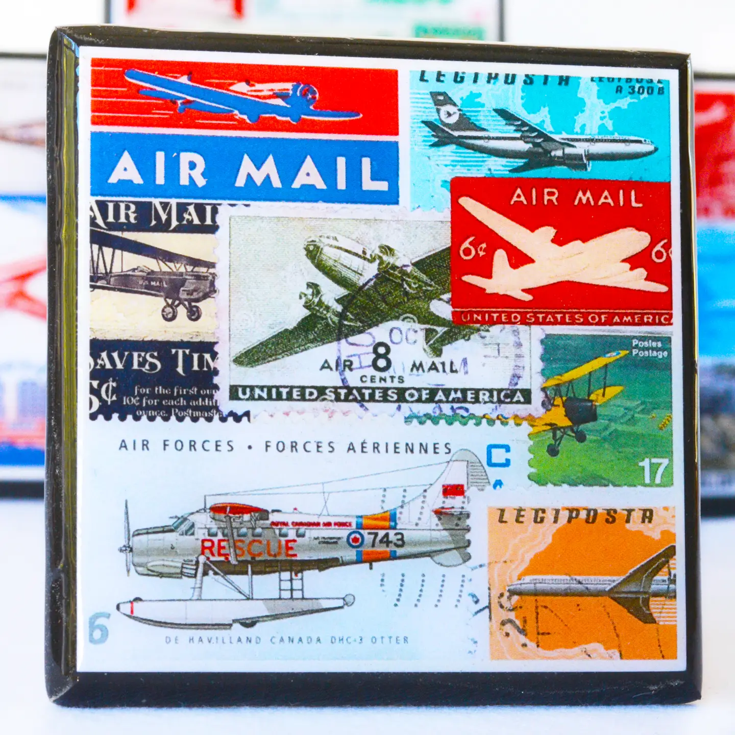 Vintage Airplane Collage Coaster Set