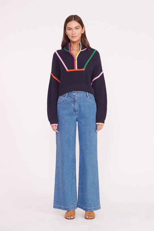 Staud Cropped Hampton Sweater - Navy Multi