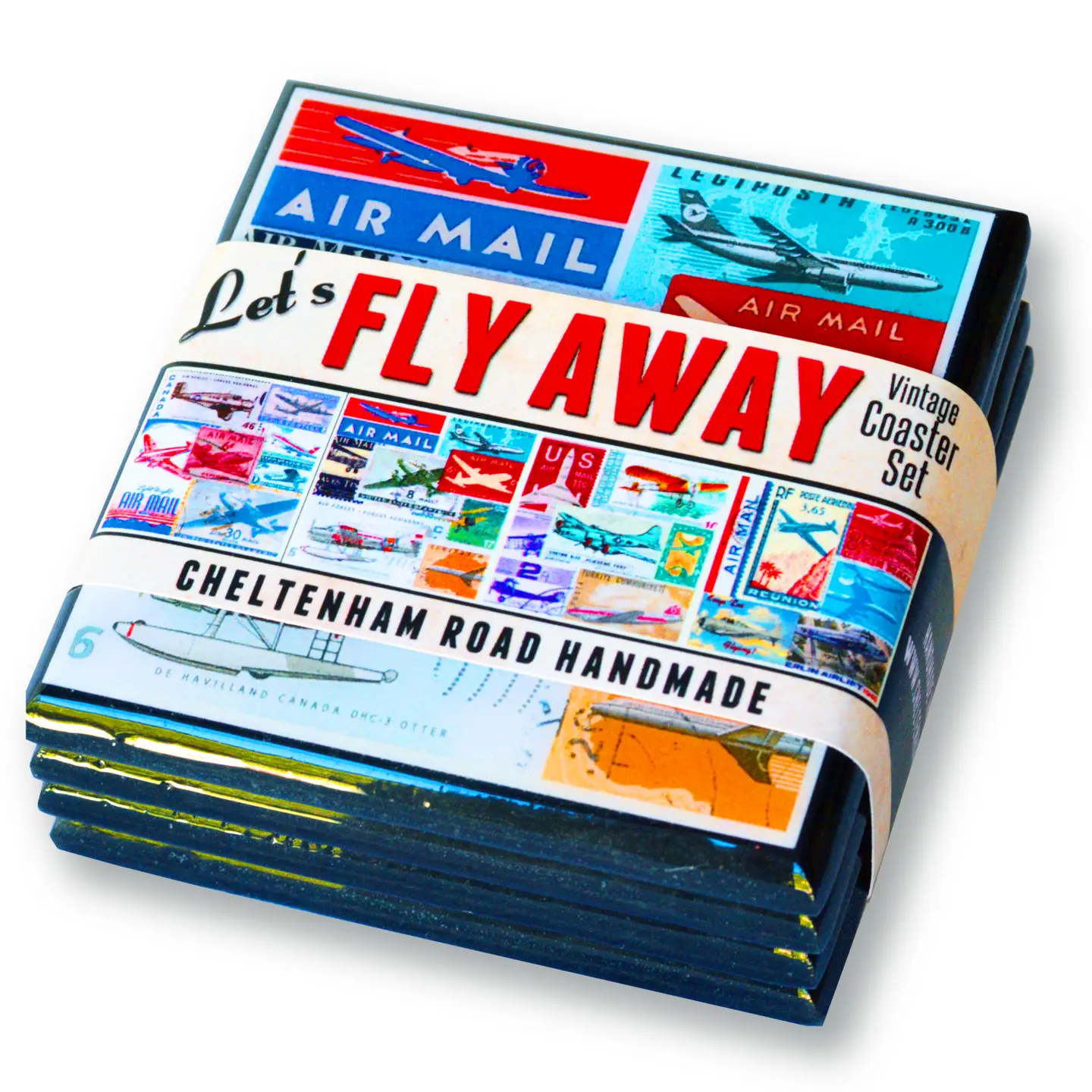 Vintage Airplane Collage Coaster Set