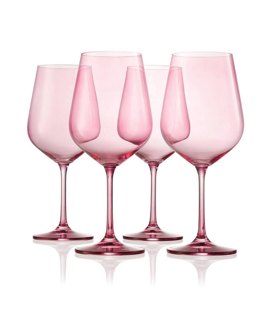 Set of Four Colored Red Wine Glasses - Rose