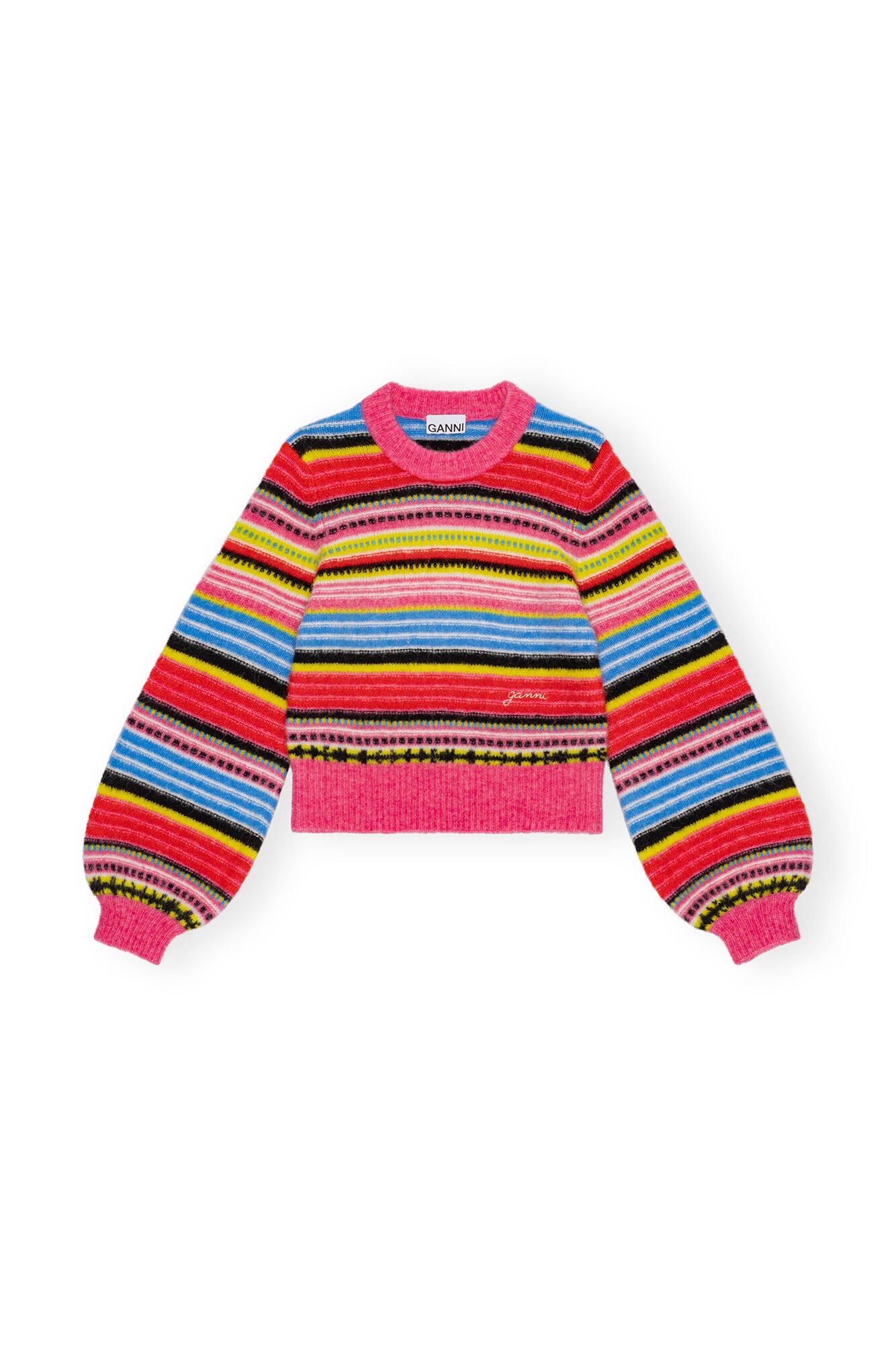 Ganni Striped Soft Wool O-Neck Sweater