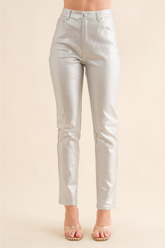 SILVER HIGH RISE ANKLE JEANS