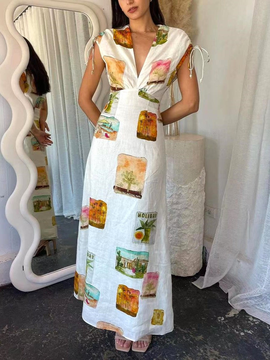 On Holiday V-Neck Printed Dress